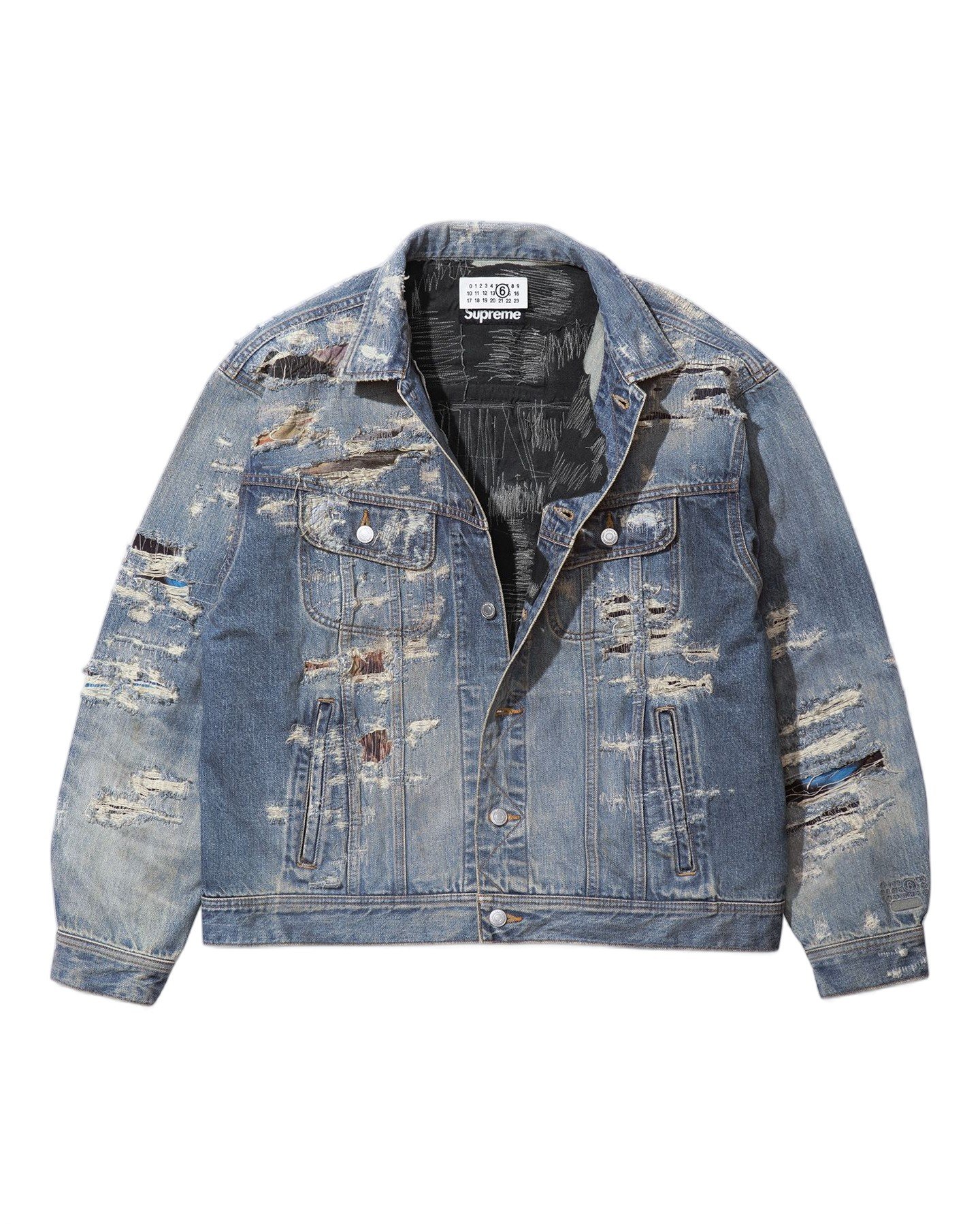 Supreme®/MM6 Maison Margiela Distressed Selvedge Denim Trucker Jacket view 4